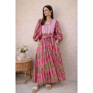 NWOT Darlington Isle designer block print coastal belted kaftan dress, Small $21